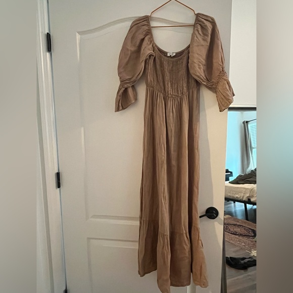 Beachwood Baby Rye Deia Linen Dress Full Puff Sleeve - Picture 1 of 2